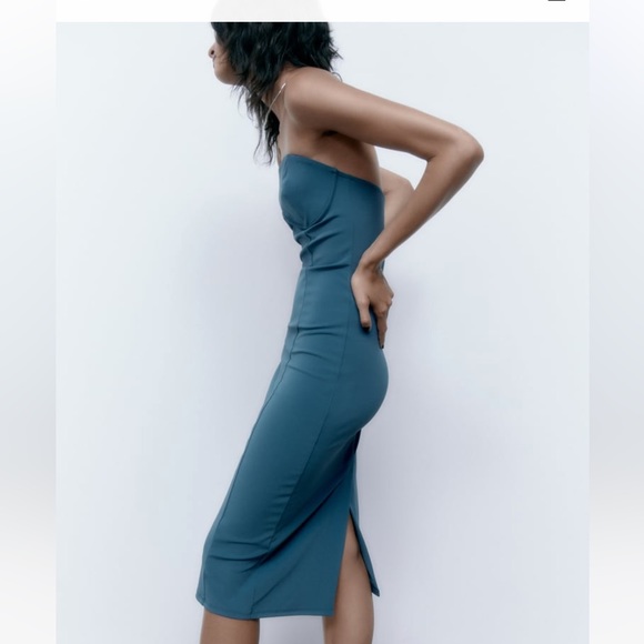 Zara STRAPLESS DRESS BLUE - Picture 3 of 9